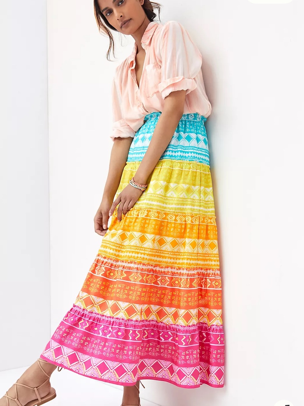 GEISHA DESIGNS RAINBOW TIERED MAXI SKIRT